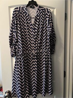 Robert Louis Navy and White Chevron Midi Dress